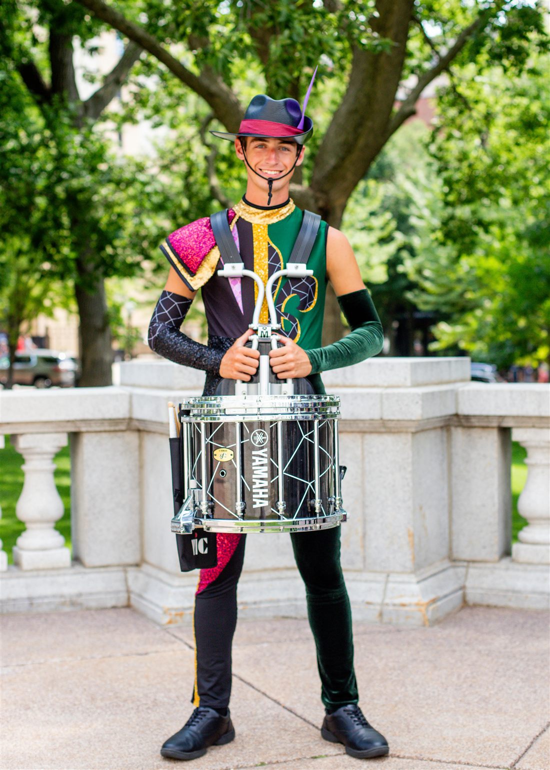 Logan Herren marching snare drum with the Madison Scouts Drum and Bugle Corps